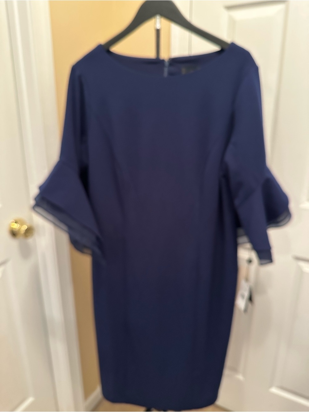 Adrianna Papell Navy Midi Shift Dress with Ruffle Sleeves - Size 14W